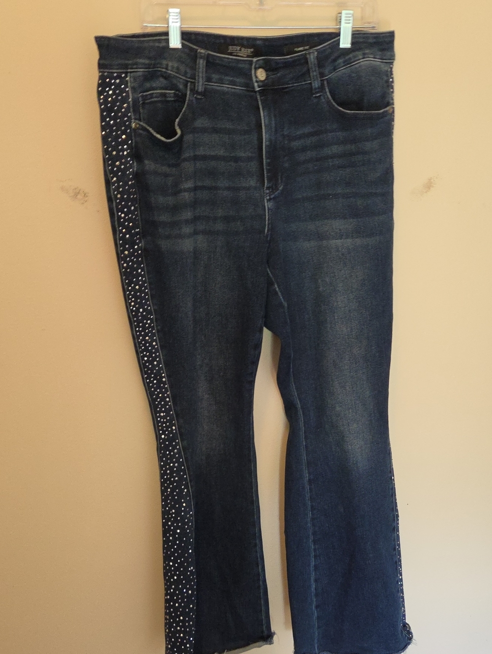Judy Blue Dark Blue Flare Jeans with Rhinestone Side Panel